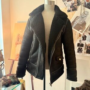 Men’s Black Faux Shearling Moto Jacket